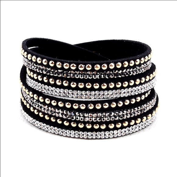 Rhinestone Wrap!! Snap bracelet Micro-fiber - Picture 4 of 6